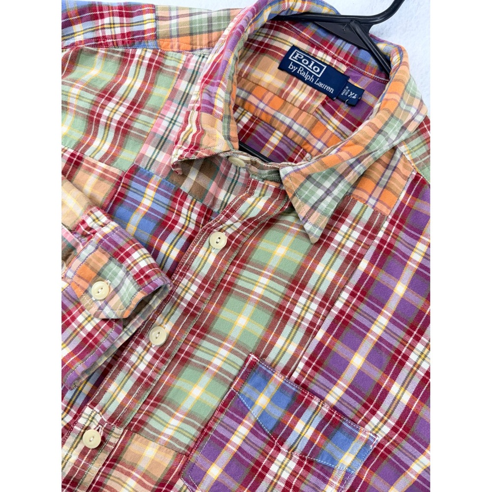 Polo Ralph Lauren Patchwork Madras Plaid Shirt Men XL Long Sleeve Multicolor